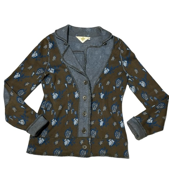 Anthropologie WHR Floral Design Boho Blazer Elbow Patches Hippie Jacket Size S - Picture 7 of 12